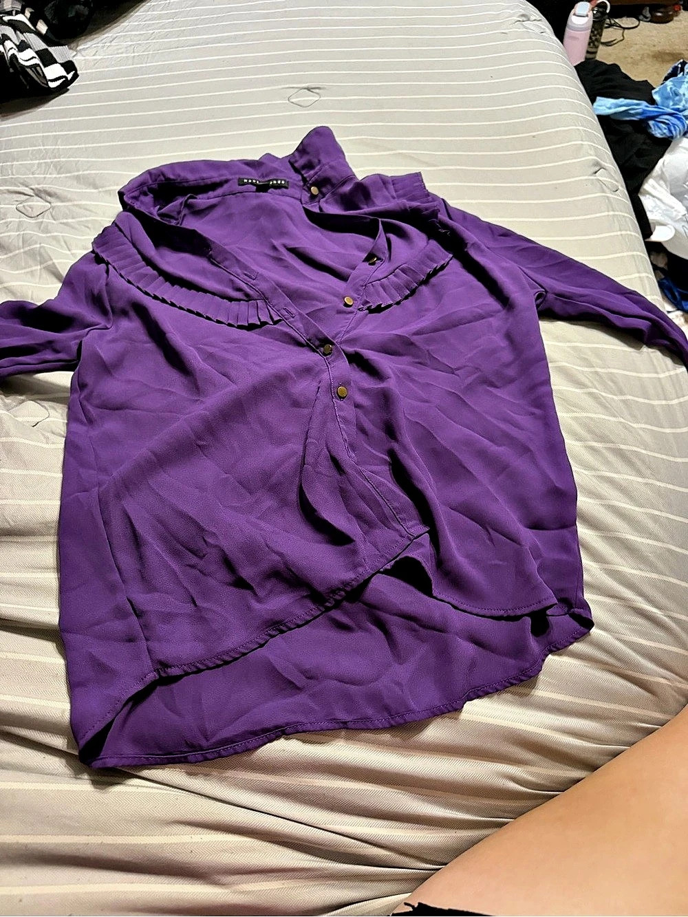 Lauren Ralph Lauren Purple Button Front Ruffle Top